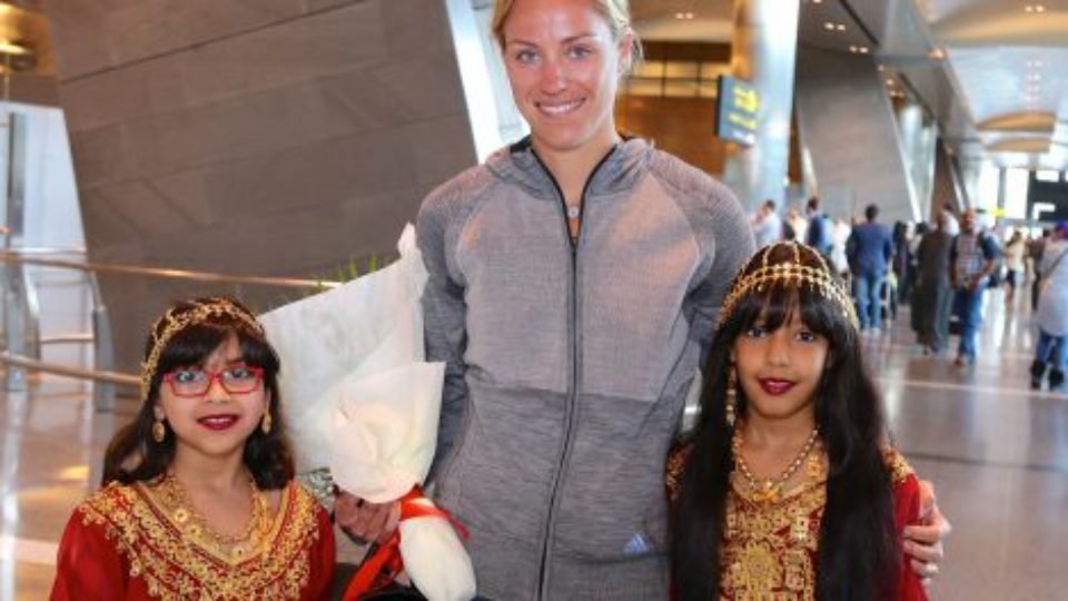 Angelique Kerber on arrival at Hamad Intl Airport Doha Pic Courtesy QTF