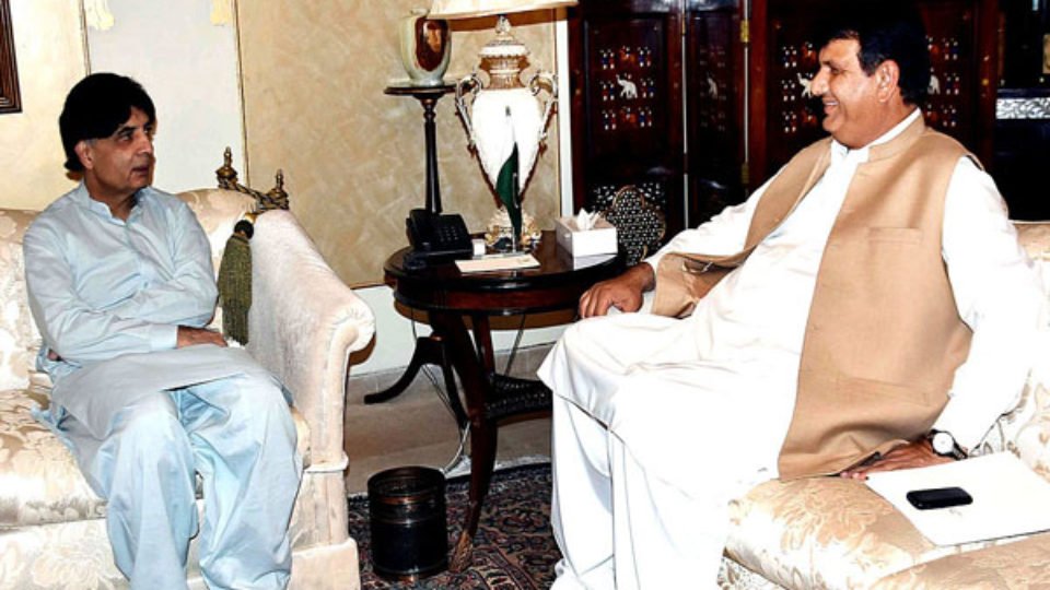 Advisor to PM Provincial President of PML-N Engr, Ameer Muqam called on Interior Minister Ch.Nisar Ali Khan at Punjab House. APP