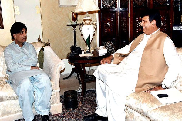 Advisor to PM Provincial President of PML-N Engr, Ameer Muqam called on Interior Minister Ch.Nisar Ali Khan at Punjab House. APP