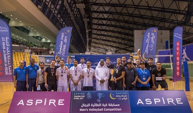 Group photo of the top three teams in the men’s volleyball tournament