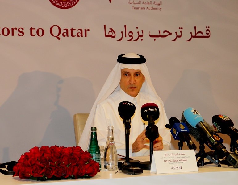 Akbar AlBaker, CEO Qatar Airways speaks at press conf 09 Aug 2017