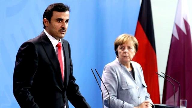 Angela Merkel and Sheikh Tamim bin Hamad AlThani speaks to media