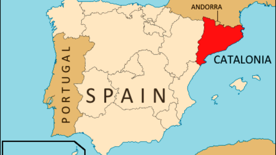 Map of Catalonia’s location within Spain and relative to neighboring countries