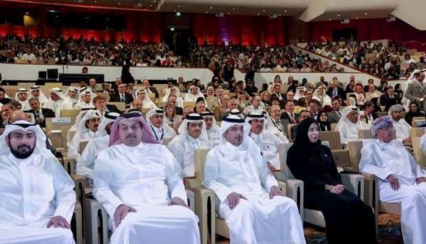 Sheikh Abdullah bin Nasser bin Khlifa AlThani with ministers at launch of Ntl Health Strategy