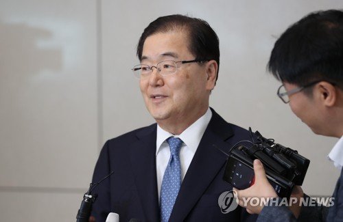 Pic 5th May Yonhap News Chung Eui-yong, South Korea’s top security adviser after meeting with U.S. national security adviser John Bolton