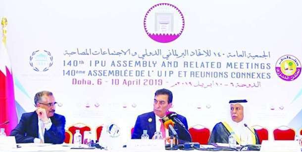Ahmed bin Abdullah bin Zaid al-Mahmoud, Speaker Advisory Council, Qatar seen (Right) at a prepatory meeting on FRiday