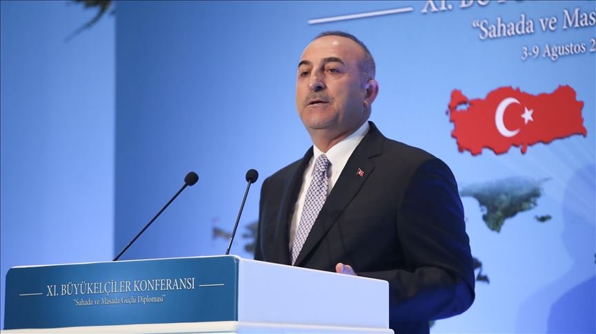 Turkish Foreign Minister Mevlut Cavusoglu speaks at 11th Ambassadors’ Conference Aug 5, 2019 Pic Anadol