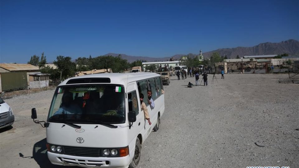 A bus carrying released Taliban prisoners leaves Bagram prison in Parwan province, eastern Afghanistan, May 26, 2020. Pic Xinhua News