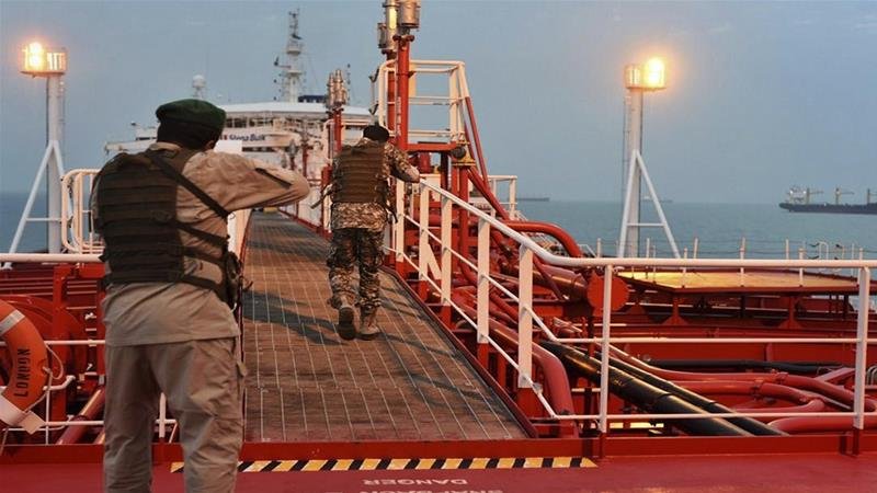 Iran’s Revolutionary Guard inspect British-flagged oil tanker Stena Impero seized in Strait of Homuz, dated 21 July 2019