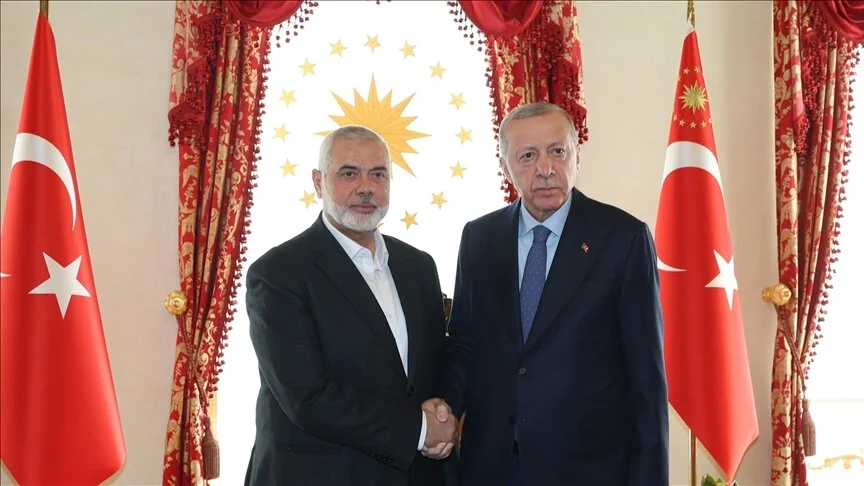 Turkish President Recep Tayyip Erdogan meets with Hamas Political Bureau Chairman Ismail Haniyeh