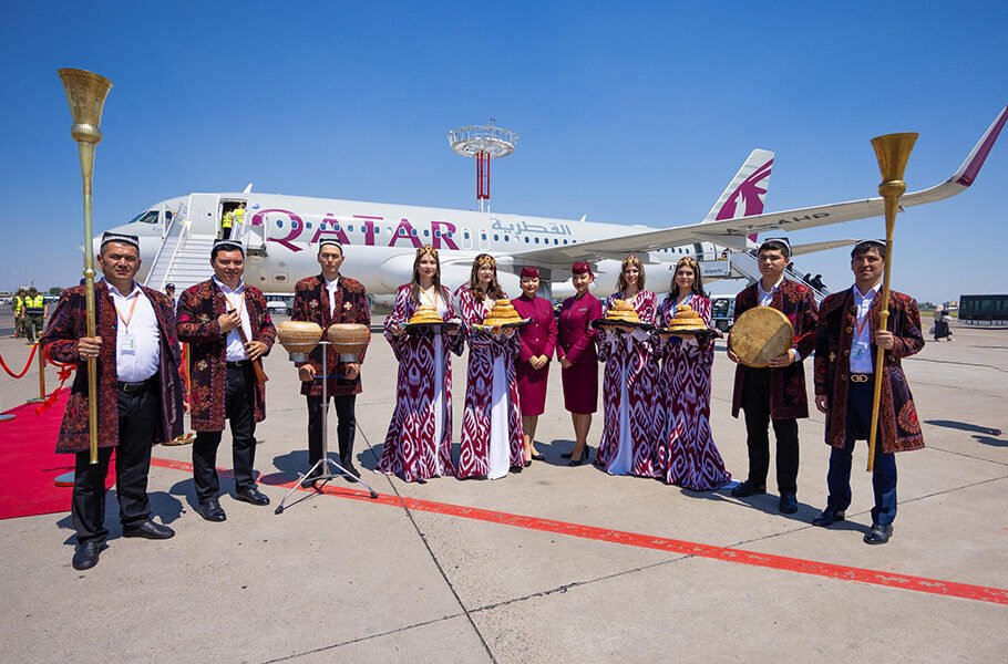 Qatar Airways Maiden Flight Lands at Tashkent Airport, Launches 4-Weekly Flights